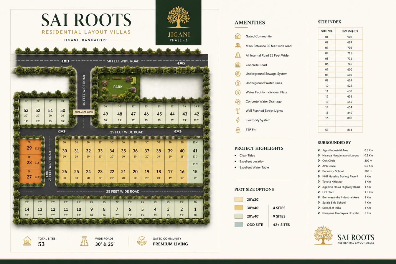 Sai Roots Layout master plan of 53 plots